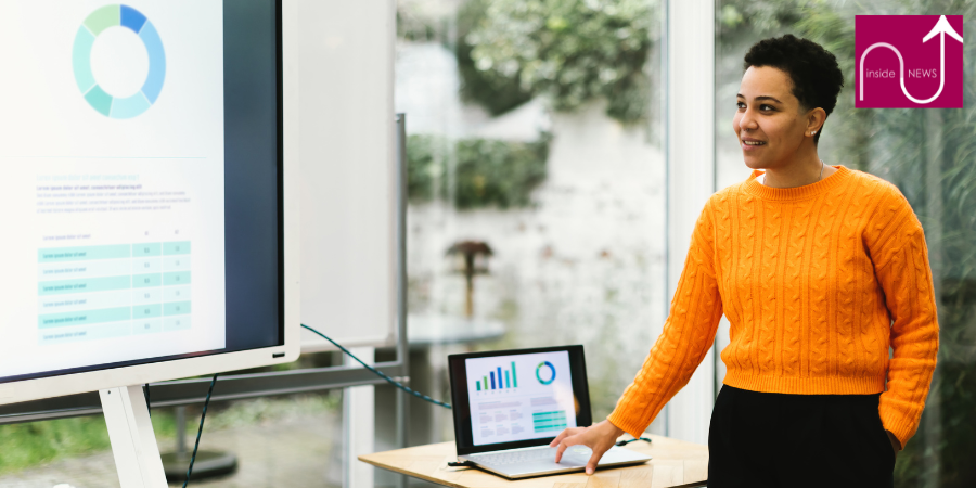 lady looking at screen during presentation
