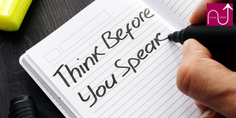 think before you speak written on note pad